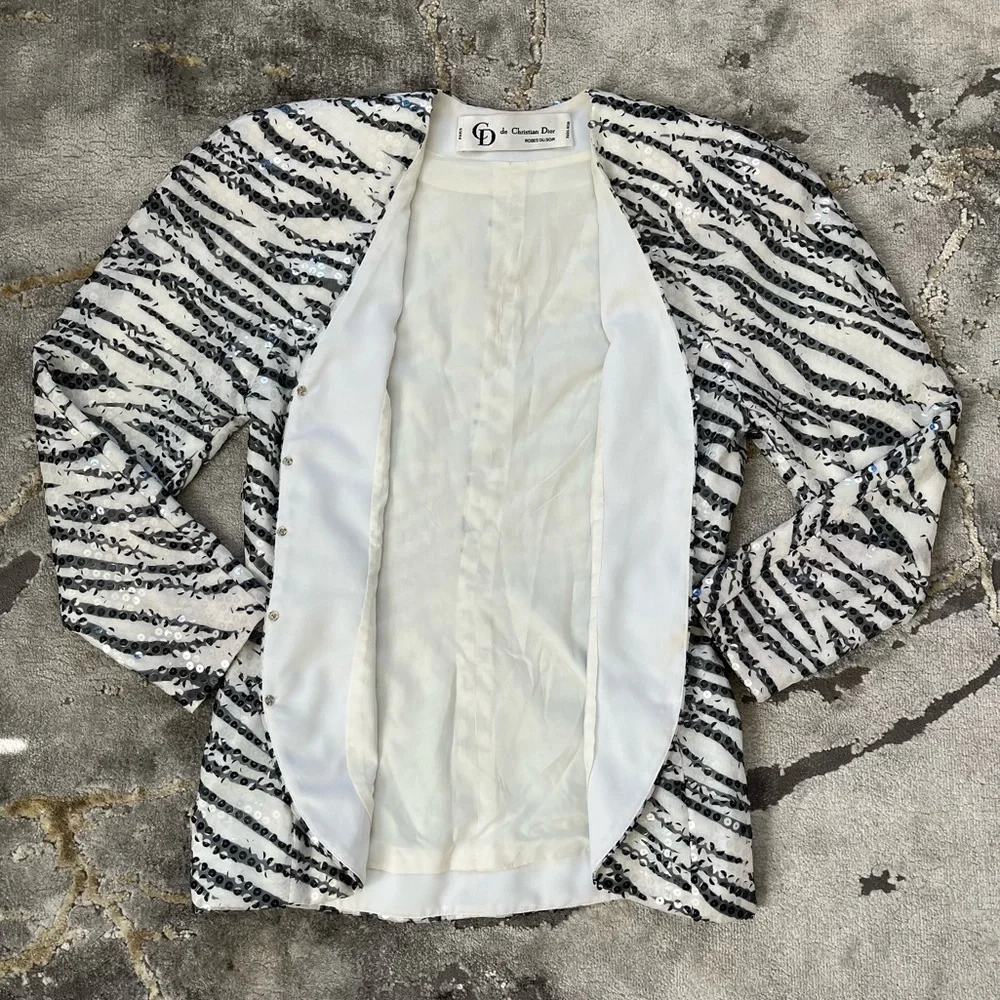 Rare vintage Christian Dior Robes Du Soir 80s zebra print sequin blazer coat 🦓